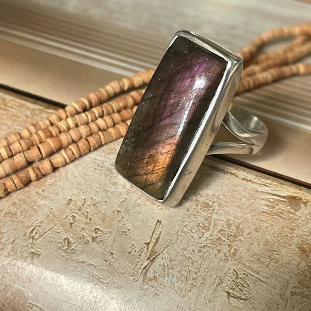 “BOHO” 925 Sterling Silver Natural Labradorite Ring | adjustable Ring - Picture 11 of 16